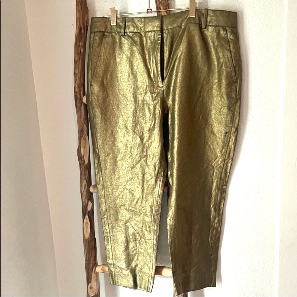 J. Crew Metallic Gold Woven Linen Blend Dress Pants Size 12